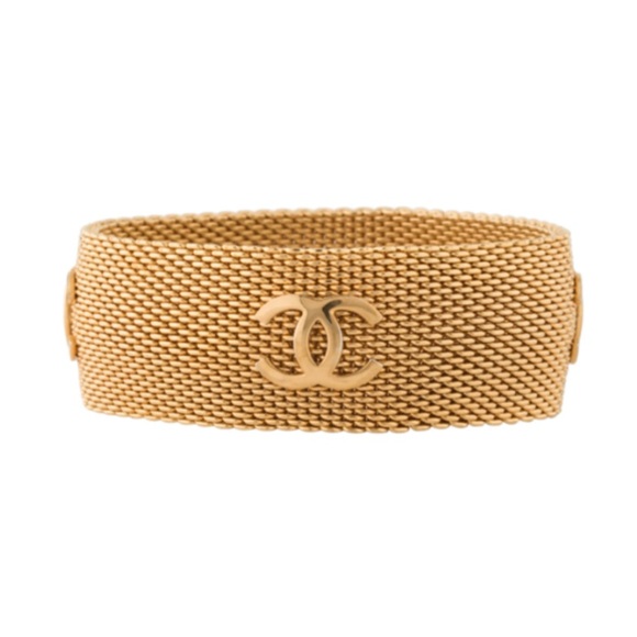 CHANEL CC GOLD-PLATED MESH BANGLE BRACELET - VINTAGE 97P - Picture 1 of 7